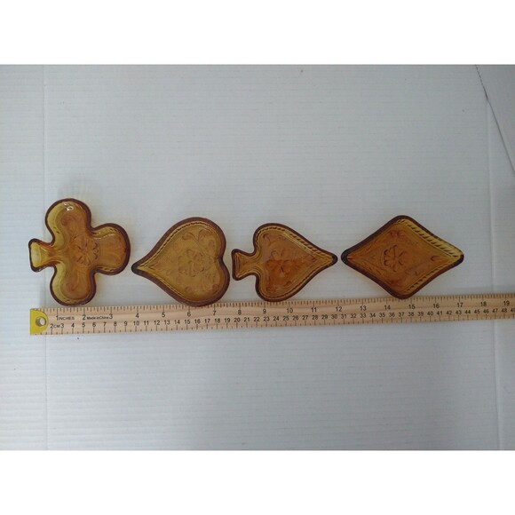 Set VTG Tiara Indiana Glass Amber Card Suits Sandwich Pattern Trinket Candy Dish - Picture 3 of 6